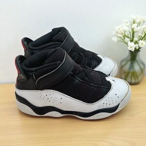 Nike Kids Jordan 6 Rings Team Black and White Synthetic Sneakers Shoes Size 10C